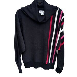 Randolph Duke The Look Womens‎ Black Striped Cowl Neck Sweater Dolman Sleeves S